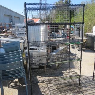 Black Metro shelf with five wire shelves, silver back and sides, 48x24x75.5 inches, used condition.