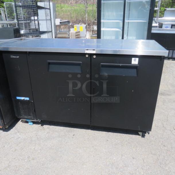 Turbo Air 2-door back bar cooler, model TBB-24-60SB-N6, with stainless steel top and casters, includes one rack.