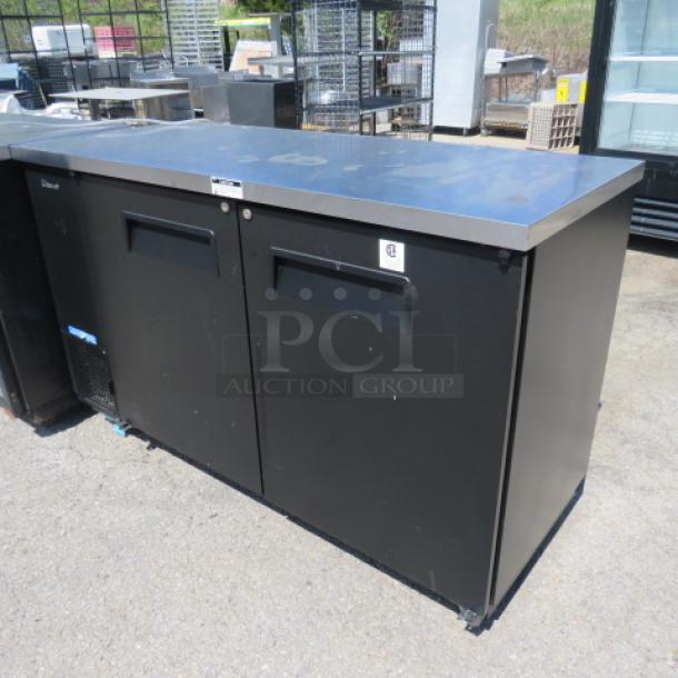 Turbo Air 2 Door Back Bar Cooler, Model TBB-24-60SB-N6, with stainless steel top, on casters, includes 1 rack.