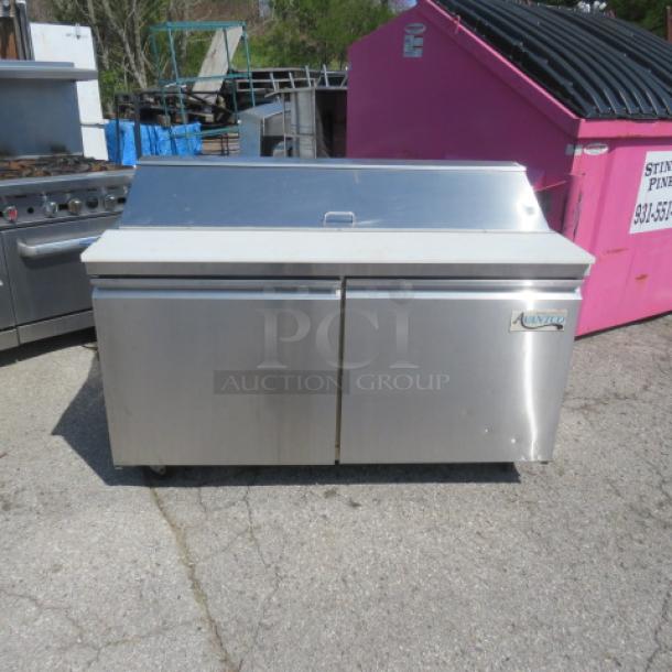 Avantco 2 Door Stainless Steel Prep Table with Cutting Board, Model 178SSPT60HC, on casters, 60x31x44, 115 Volt.