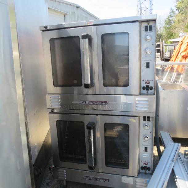 Southbend B Series double stack electric oven, 208-240V, 38x35x65 inches, stainless steel, used, working condition.