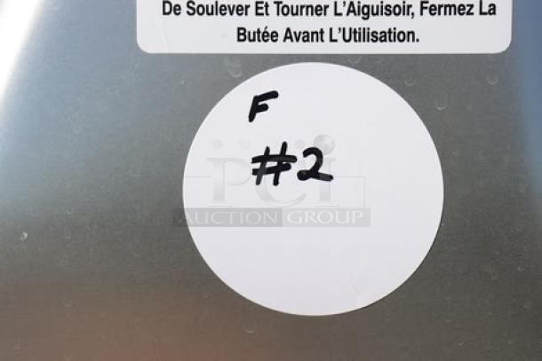 Estella SLA13 meat slicer, scratch-n-dent, 13" blade, 3/4 hp, 120V, 4A, manual/automatic use, labeled "F #2".