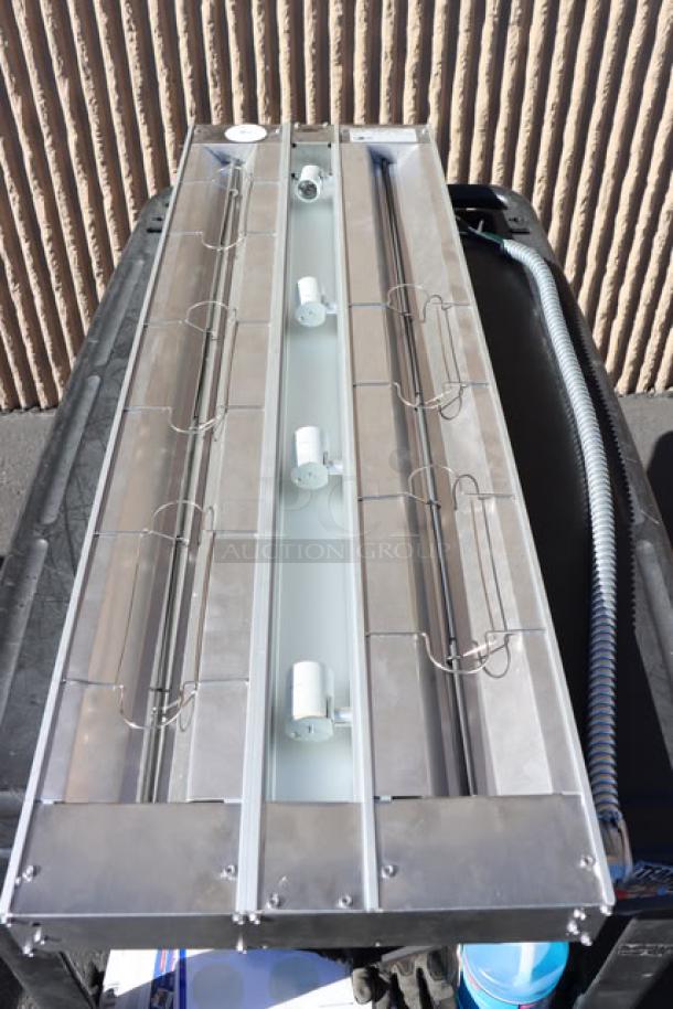 Brand new Hatco GRAHL-48D infrared warmer, 48" aluminum, dual high wattage, lighted, with 6" spacer and toggle controls.