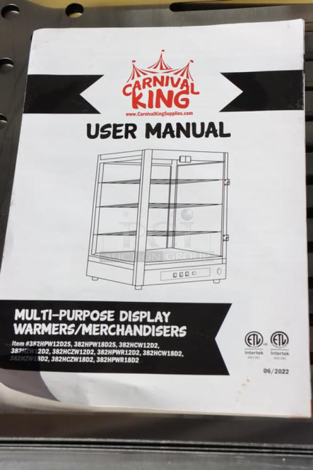 Carnival King HPW-18D2S Warmer user manual cover. Features ETL logos, model number list, and June 2022 date.