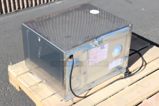 BRAND NEW-UNBOXED Solwave Ameri-Series SWA12T microwave, stainless steel, 1200W, superficial denting, tags visible.