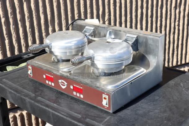 Brand new Wells 5B-WB2E-230V double waffle maker, 1,800 watts, 7.5 amps, 1 phase; serial number WWB20425A0006.