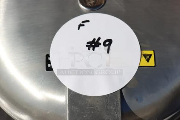 Wells 5B-WB2E-230V Double Waffle Maker, stainless steel, new, 230V, 1,800W, serial WWB20425A0006, sticker labeled "#9".