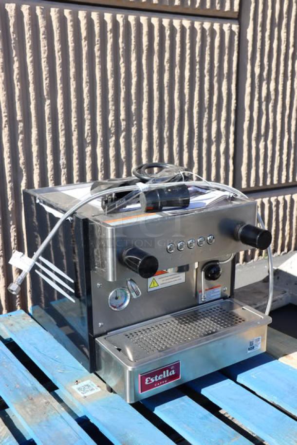 Brand new Estella Caffe ECEM1C espresso machine; one group, compact, automatic, scratch-n-dent, 110V.
