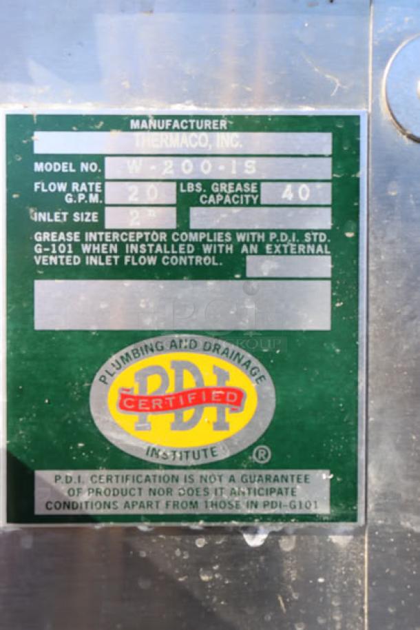 Brand new Thermaco Big Dipper W-200-IS grease trap, 47 lb capacity, PDI certified, scratch-n-dent condition.