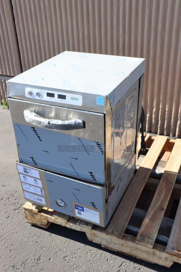 Brand new Noble Warewashing HTGW high-temp underbar glass washer, 208V/240V, 1 Phase, model year 01/25, S/N 8103394166.