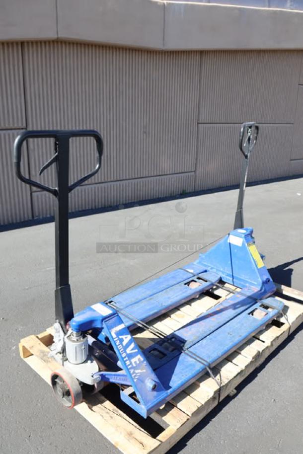 Lavex Manual Pallet Jack, 27" x 48", 6600 lb. capacity, model label visible. Used condition on pallet.