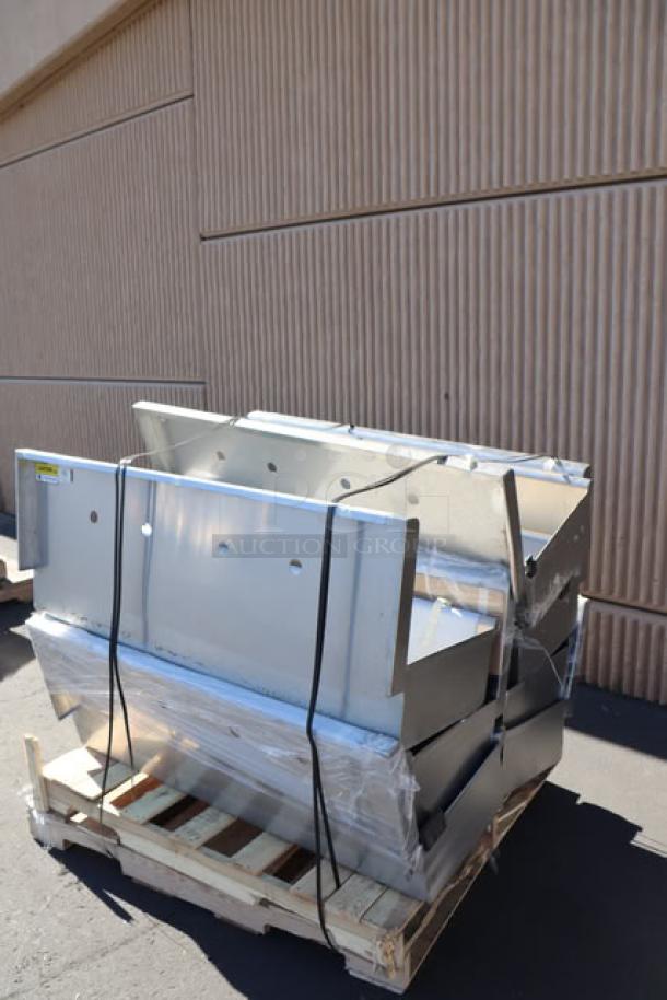 Regency wall-mounted double hand sink, 48"x17.5", model 600HSMS1848, missing mounting hardware, minor scratches/dents.