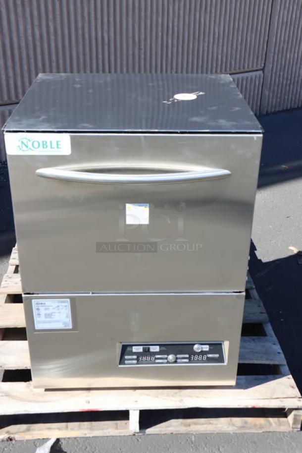 Noble Warewashing UH30-FND dishwasher, high-temp, undercounter model. Features control panel, Noble label. Good condition.