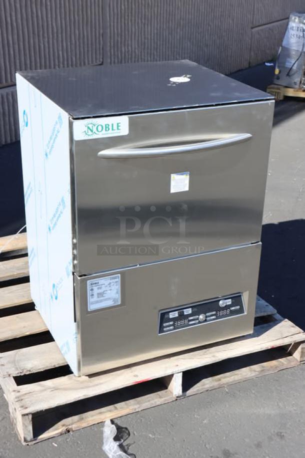 Noble Warewashing UH30-FND high-temp undercounter dishwasher, stainless steel, 208/230V, model UH30-FND, new condition.