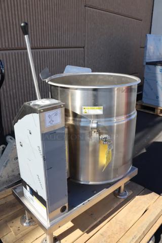 Brand new Cleveland KET-20-T 20 Gallon Tilting 2/3 Steam Jacketed Electric Kettle, 208/240V, stainless steel, visible control panel.