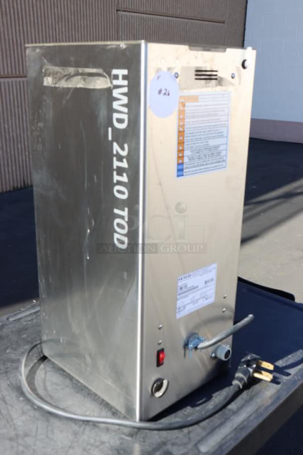 Brand new scratch-n-dent Fetco HWD-2110TOD hot water dispenser, 10 gal, 240V, 5.1 kW, model H211010, push-button controls.