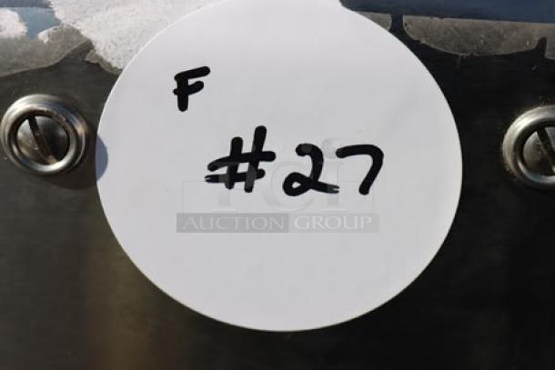 Hobart 4822-35 #22 Meat Grinder with scratches and dents. White label "F #27" visible. Includes leg set.