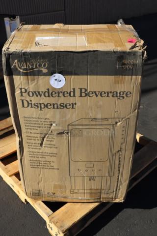 Unopened Avantco GBD203D beverage dispenser in original packaging; box slightly damaged.