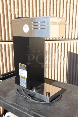 Brand new Bunn 33200.0010 VPR-APS pourover airpot coffee brewer, 120V, scratch-n-dent condition, with visible warning labels.