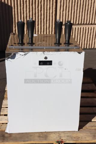 Brand New Scotsman HST21-A stainless steel ice dispenser stand, 21.5" x 23.75". Features enclosed design with door. Serial: 25061320014048.