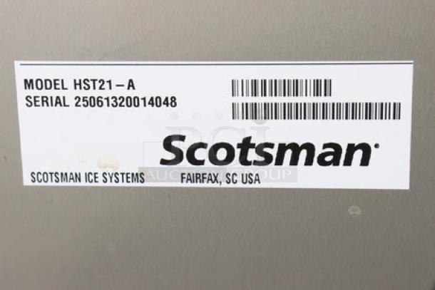 Scotsman HST21-A stainless steel ice dispenser stand, scratch-n-dent condition, model and serial labels visible.