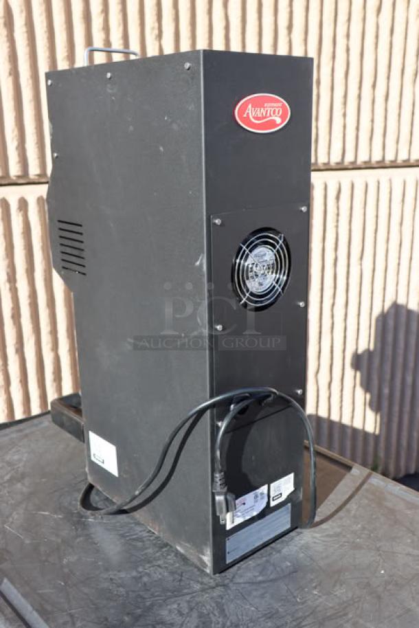 Avantco BCG3 bulk coffee grinder, 3 lb capacity, new scratch-n-dent, model BCG3, 110V, serial #10U0006162, visible Avantco logo.