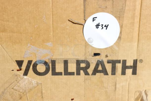 New Vollrath CO4-208240FS convection oven box, labeled "F #34". Door handle needs replacement.