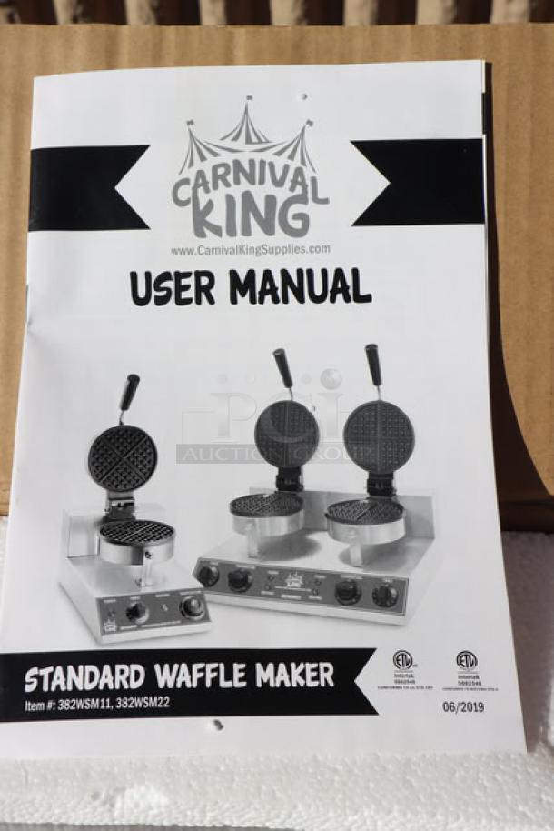 BRAND NEW Carnival King WSM11 Non-Stick Single Waffle Maker in box with user manual. Model: WSM11, 120V.