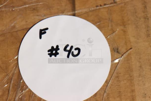 Circular tag marked "F #40" on cardboard surface.