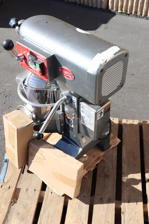 Brand new Avantco MX10H 10 Qt. planetary stand mixer with guard, standard accessories, minor cosmetic scratches, 120V, 3/4 hp.