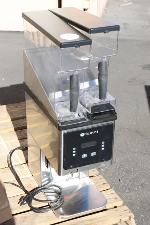 Bunn 35600.0020 BrewWISE MHG coffee grinder, stainless steel, dual removable hoppers, minor scratches, out of box.