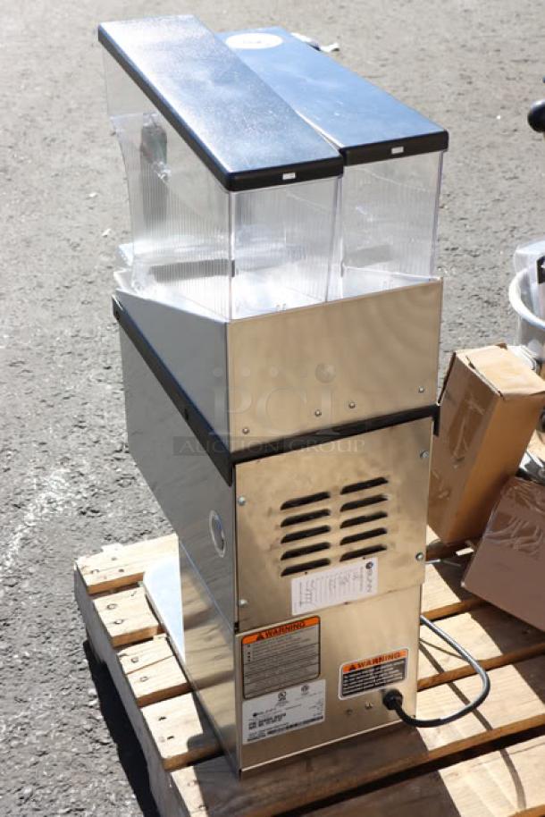 BRAND NEW Bunn BrewWISE MHG Coffee Grinder with removable hoppers, stainless steel, out of box, minor scratches/dents, 120V.