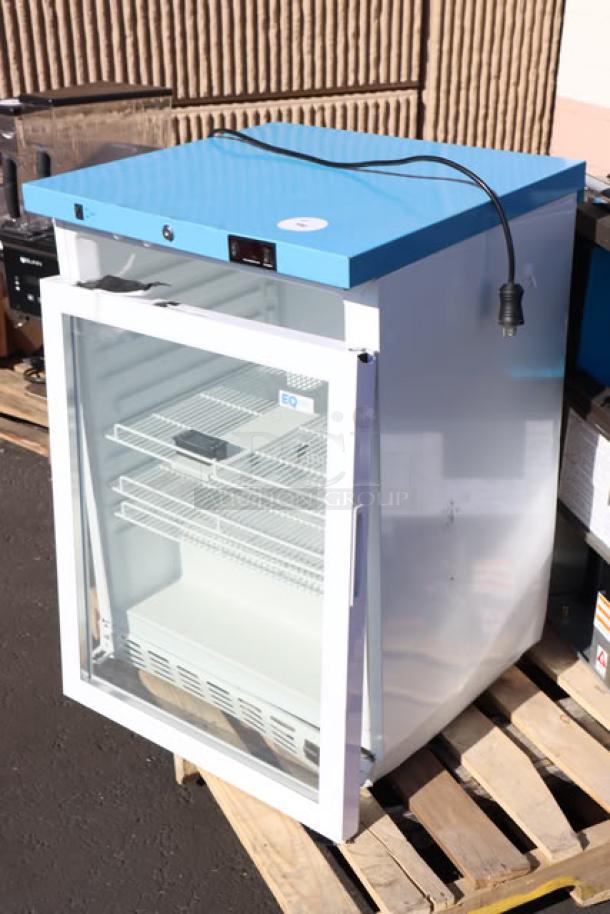 Brand new Summit Appliance ACR52GNSF456 3.88 cu. ft. medical refrigerator with glass door, blue top, and temperature monitoring.