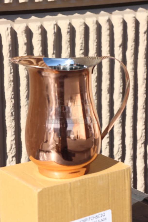 Acopa 64 oz. Satin Copper Stainless Steel Slender Bell Pitcher with Ice Guard, model 176PITCHSC2Q, brand new condition.