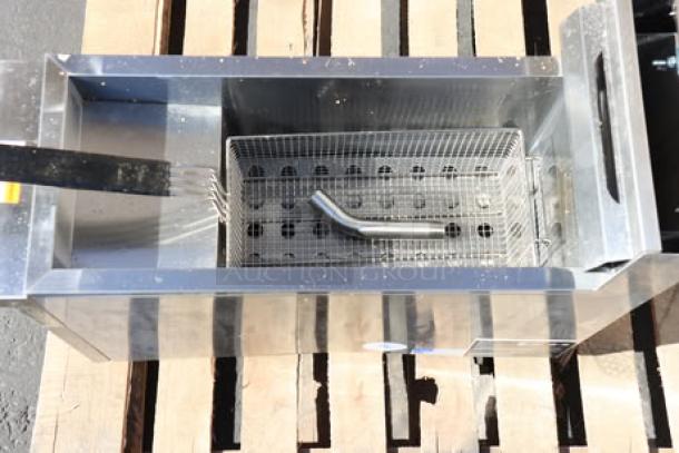 Cooking Performance Group FCPG15 gas fryer, 15 lb., stainless steel, 26,500 BTU, countertop model, clean condition.