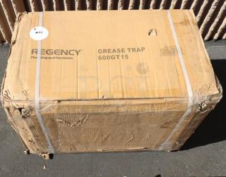 Regency 600GT15 grease trap in original packaging, minor box damage. 30 lb, 15 GPM, 2" non-threaded connections, PDI certified.