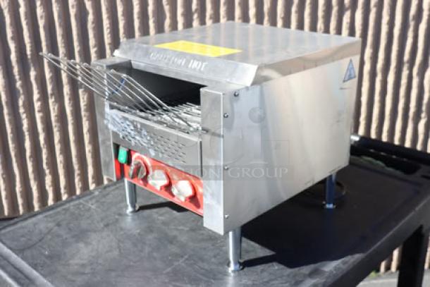Avantco T3300B commercial conveyor toaster; 10" wide, 3" opening, stainless steel, 208V, 3300W, 800 slices/hour, new condition.