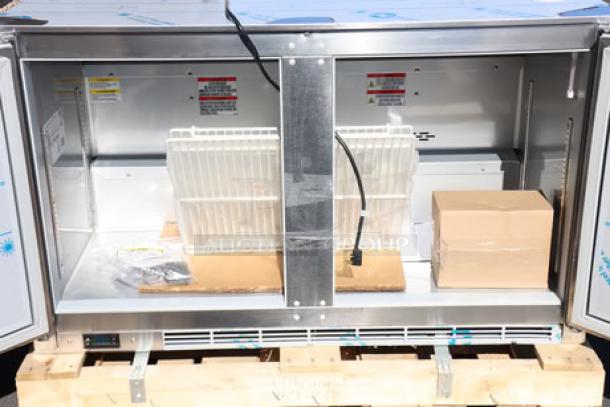 BRAND NEW Beverage-Air UCF48AHC-23 undercounter freezer, 48", 115V, visible dent on back corner, interior components included.