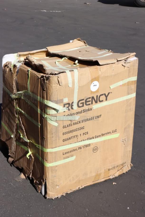 BRAND NEW Regency GRSU2324CT Stainless Steel Glass Rack Storage Unit, original packaging damaged, may have scratches/dents.