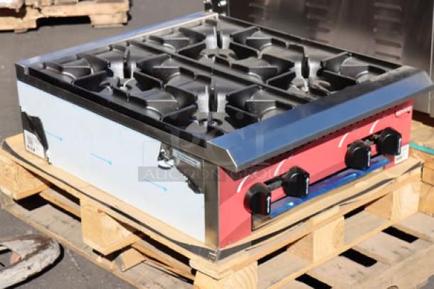 Avantco Chef Series CAG-R-4-24 4 Burner Gas Countertop Range, 100,000 BTU, new condition, minor scratches, missing parts.