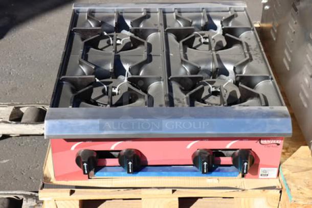 Avantco Chef Series CAG-R-4-24 24" 4 burner gas countertop range, 100,000 BTU, out of packaging, possible minor scratches.