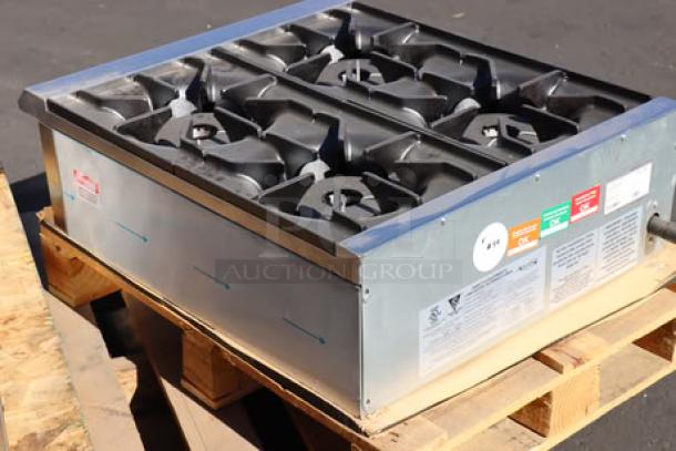 Avantco Chef Series CAG-R-4-24 gas range, 4 burners, 100,000 BTU, minor scratches, missing parts, S/N: 1163717000008.