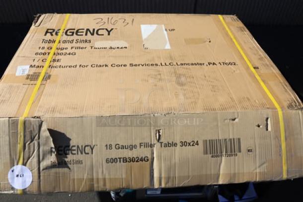 BRAND NEW Regency WT-243038-S 30"x24" stainless steel table, damaged packaging, possible scratches, dents, parts missing.