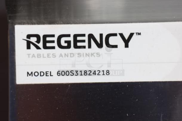 Regency stainless steel sink label with model 600S31824218.