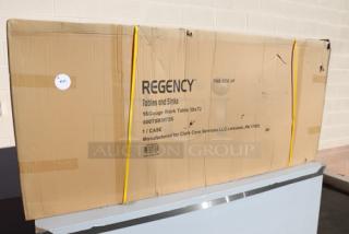 Regency WT-723038-S-16 30" x 72" stainless steel work table, 16-gauge, with 4" backsplash and undershelf, in original packaging.