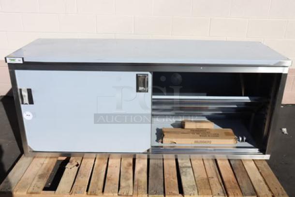 Brand new Regency C-2472-316 stainless steel table, 24"x72", with enclosed base, sliding doors, adjustable midshelf.