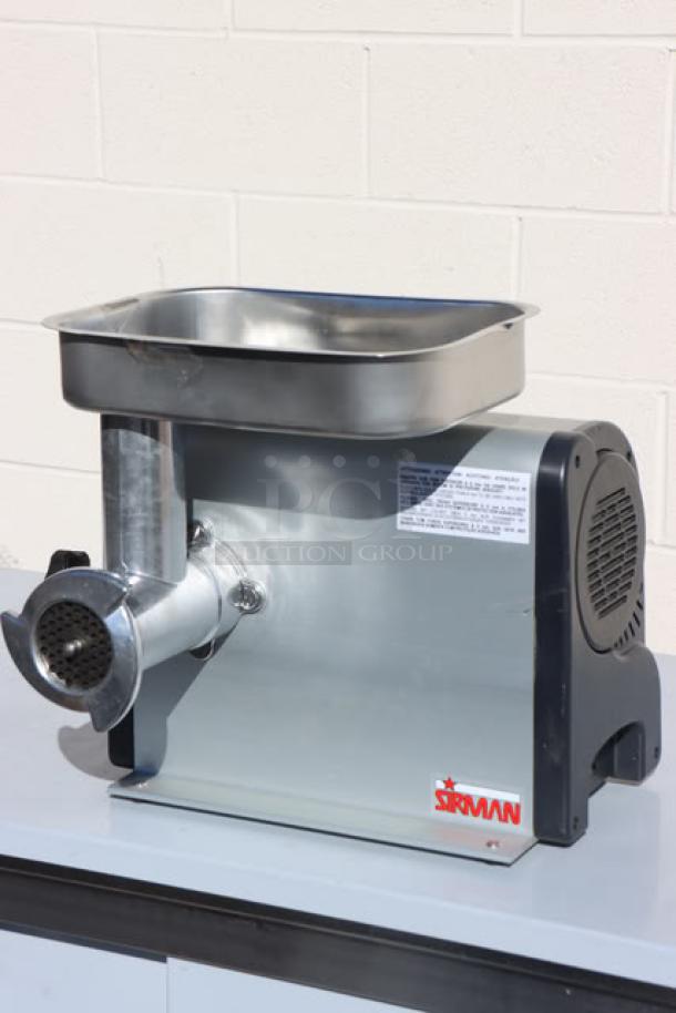 Sirman 211215D8NA TC #12 Denver Electric Meat Grinder, new, 120V, 370W; minor scratches, missing pieces, label visible.