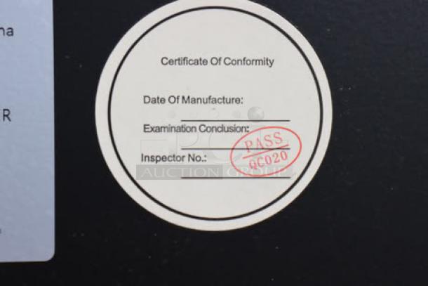 Certificate of Conformity label on Galaxy CK-16A Automatic Bubble Tea Liquid Fructose Dispenser, stamped "PASS QC020."