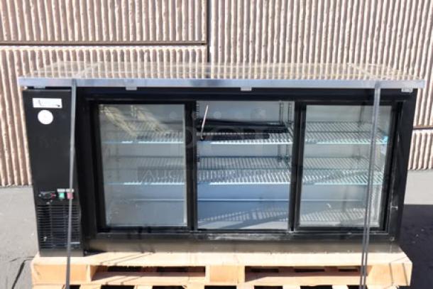 Avantco UBB-72S-HC 73" black back bar refrigerator, sliding glass doors, LED lighting, new scratch-n-dent condition.