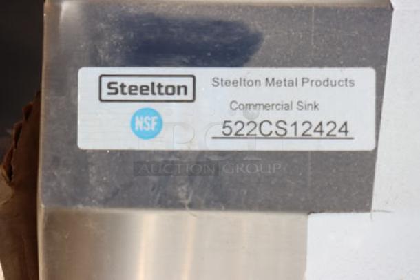 Steelton Metal Products label on a commercial sink; model 522CS12424, NSF Certified, on a 2 pallet mixed auction lot.